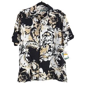 Cubavera Men's Black Gold Tan Paisley Floral Button Down Shirt Size Small S New